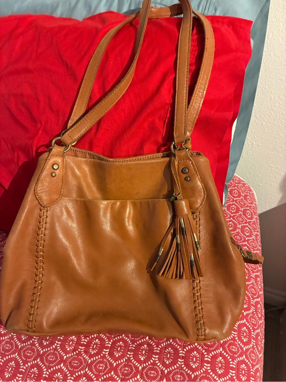 The Sak Cognac Leather Shoulder Bag with Tassel